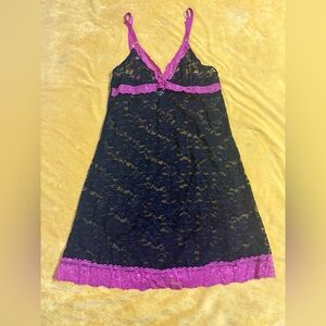 Rampage Black Lace Chemise with Purple Trim! Size medium